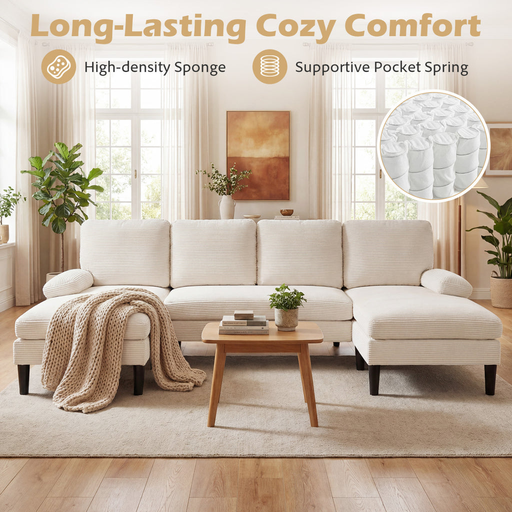 U-Shaped Sectional Couch with Double Chaise, Beige