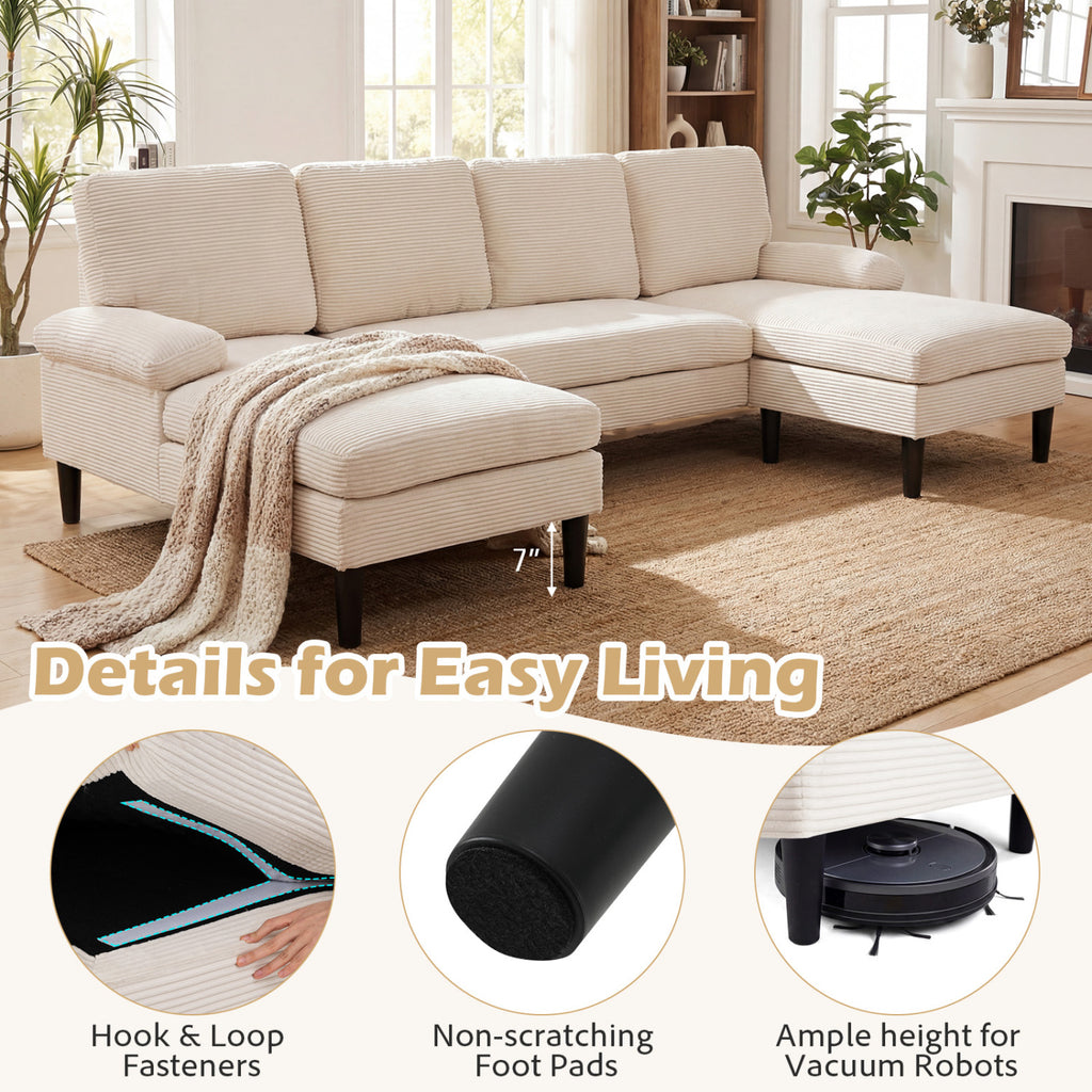 U-Shaped Sectional Couch with Double Chaise, Beige
