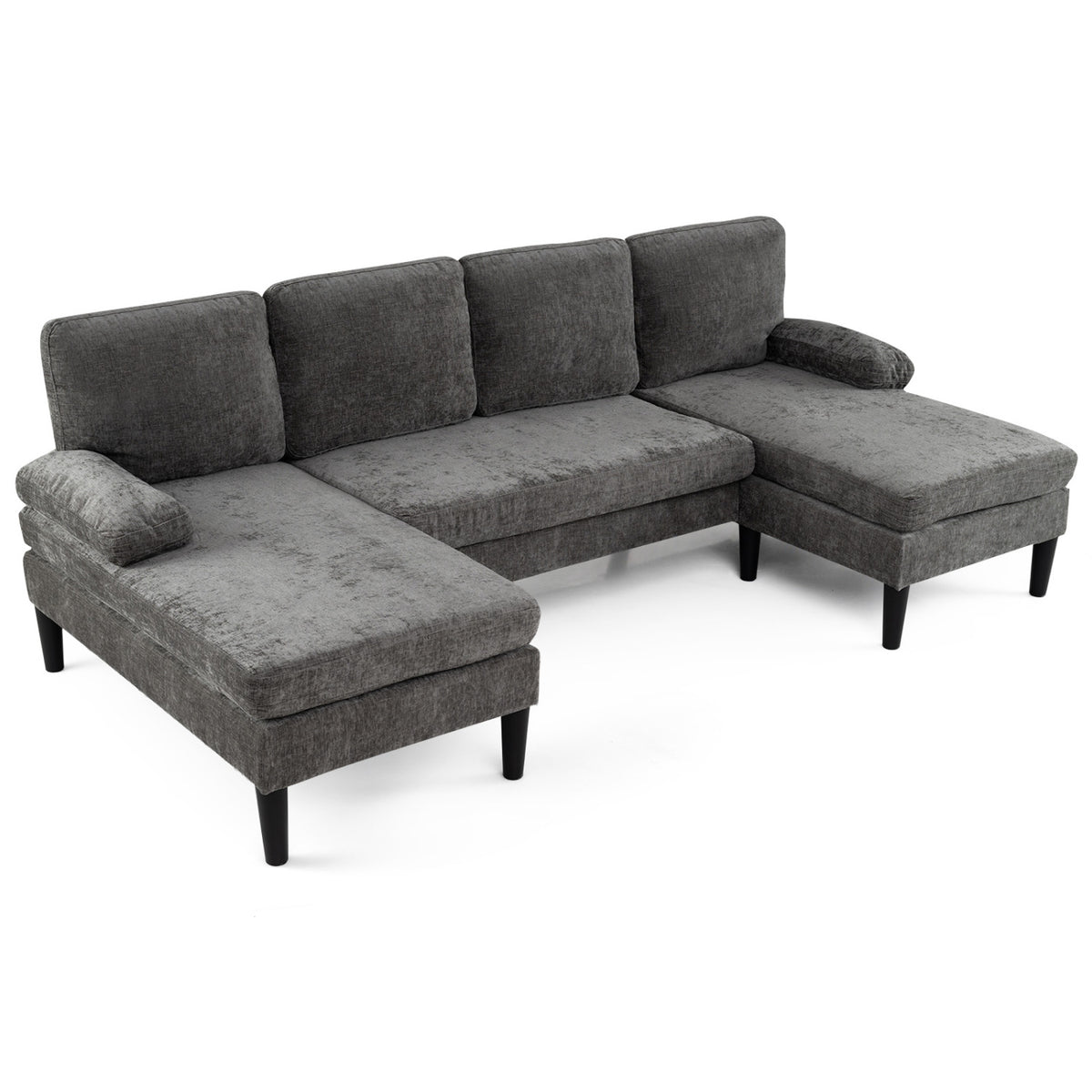 U-Shaped Sectional Couch with Double Chaise, Gray