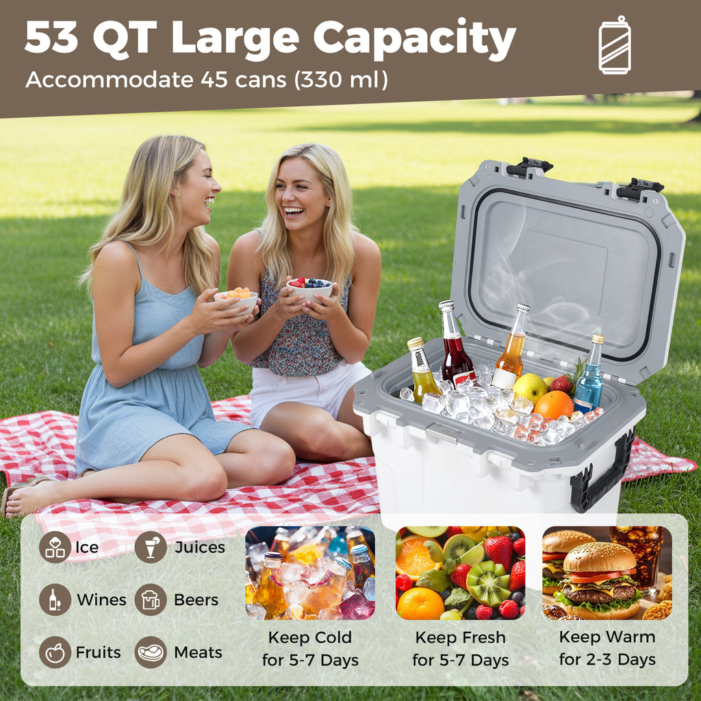53 QT Hard Ice Chest Cooler - White