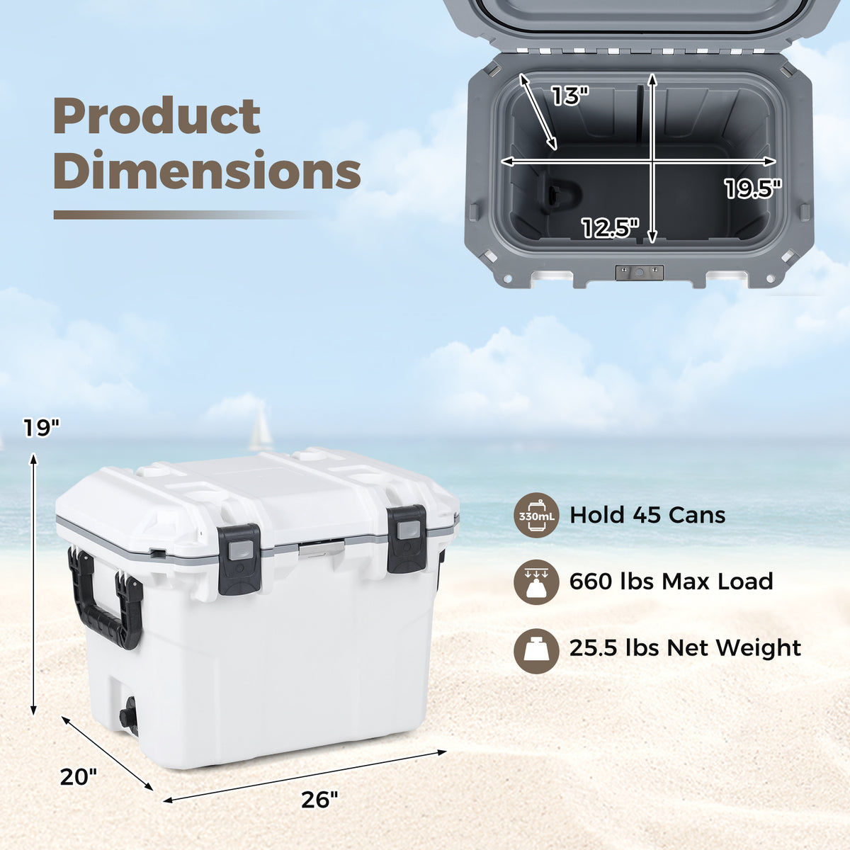 53 QT Hard Ice Chest Cooler - White
