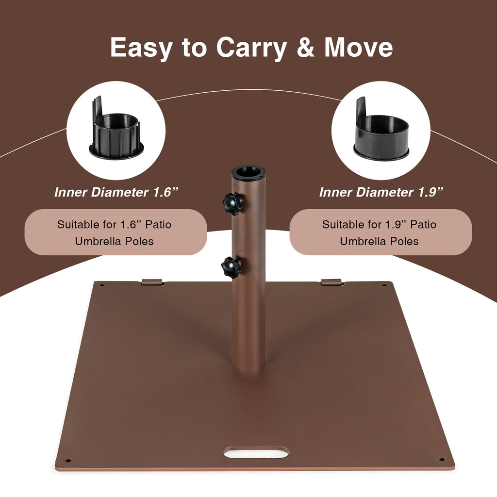24 x 24 Inch Square Patio Umbrella Base, 50 lbs Weighted, Brown