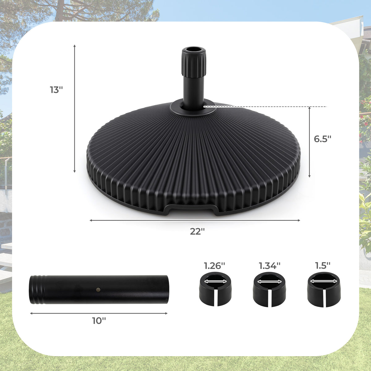 Outdoor Umbrella Base Stand, Round Black, Water and Sand Filled