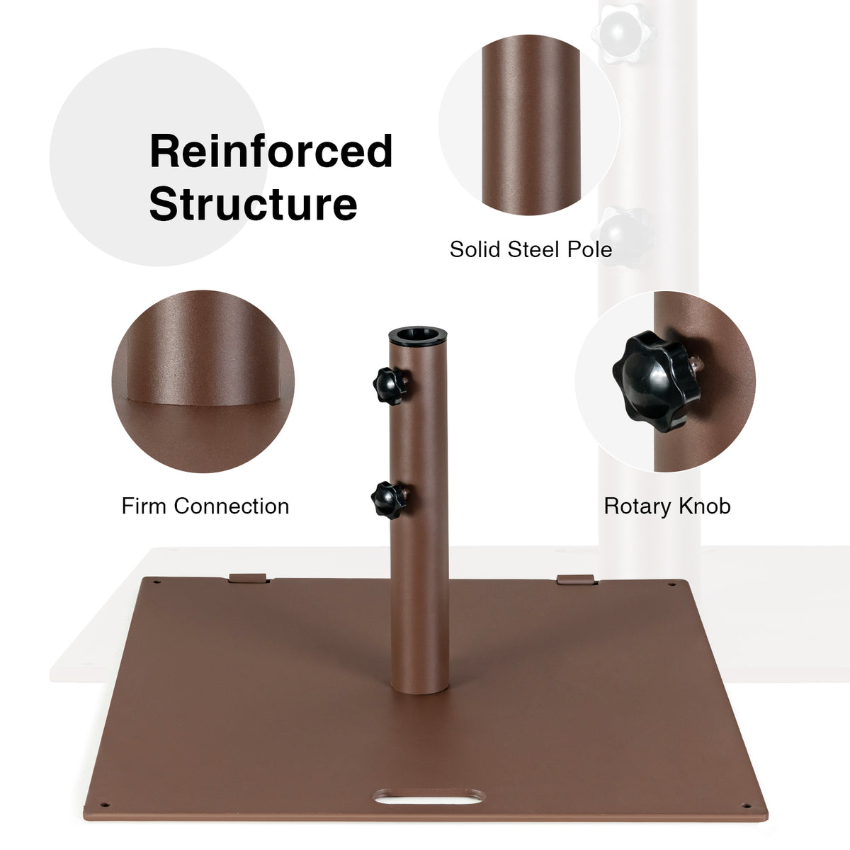 24 x 24 Inch Square Patio Umbrella Base, 50 lbs Weighted, Brown