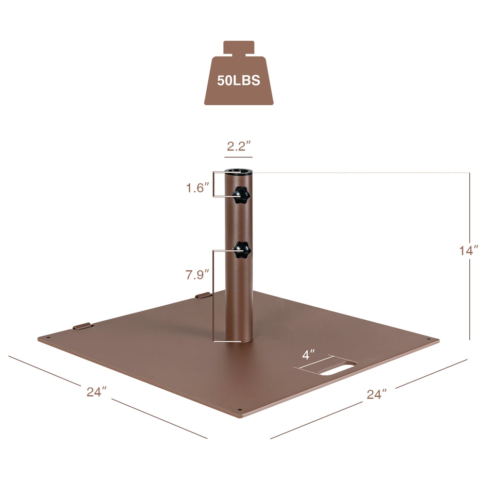 24 x 24 Inch Square Patio Umbrella Base, 50 lbs Weighted, Brown