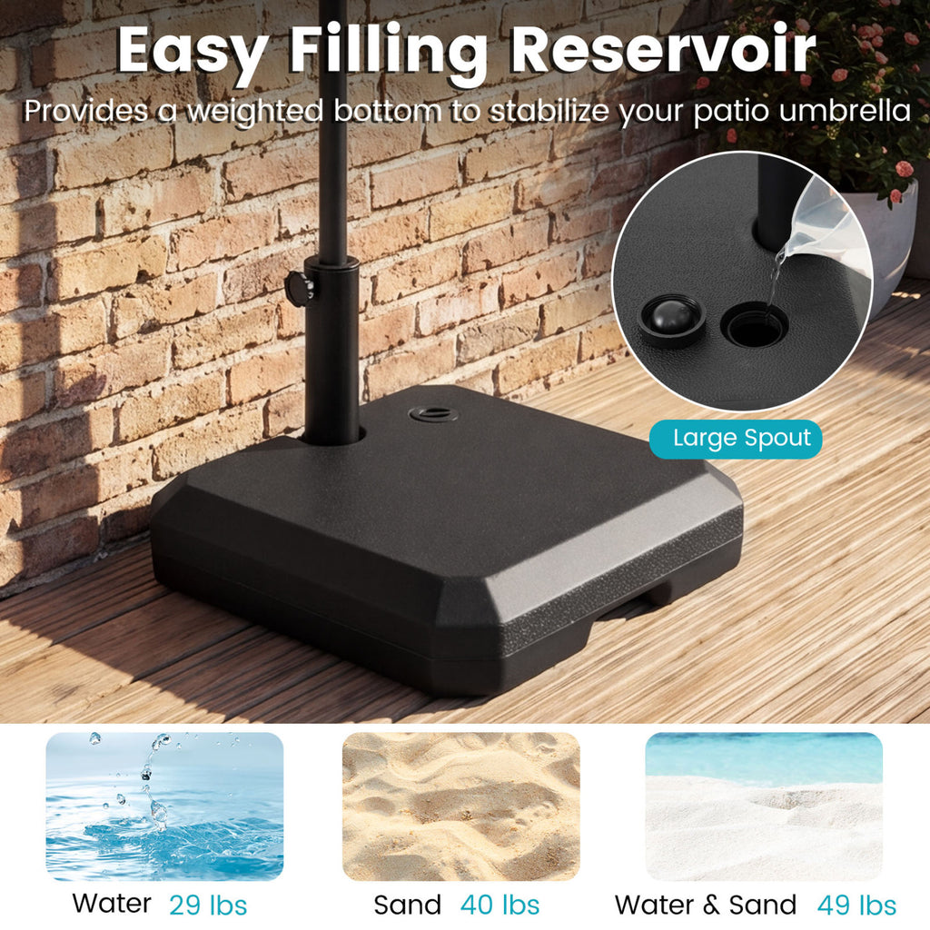 Umbrella Base for Half Patio Umbrellas 48.5 lbs Water & Sand Fillable