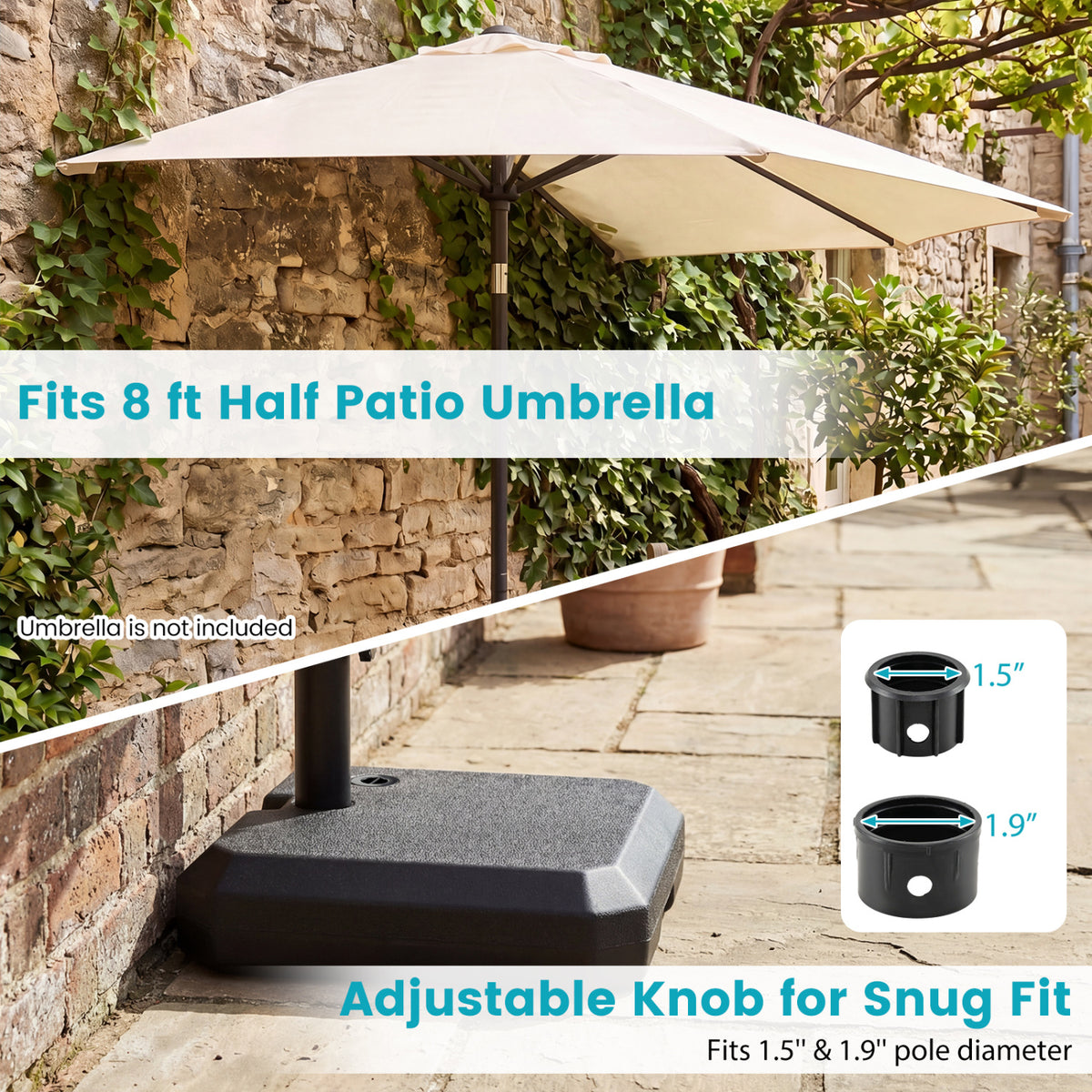 Umbrella Base for Half Patio Umbrellas 48.5 lbs Water & Sand Fillable