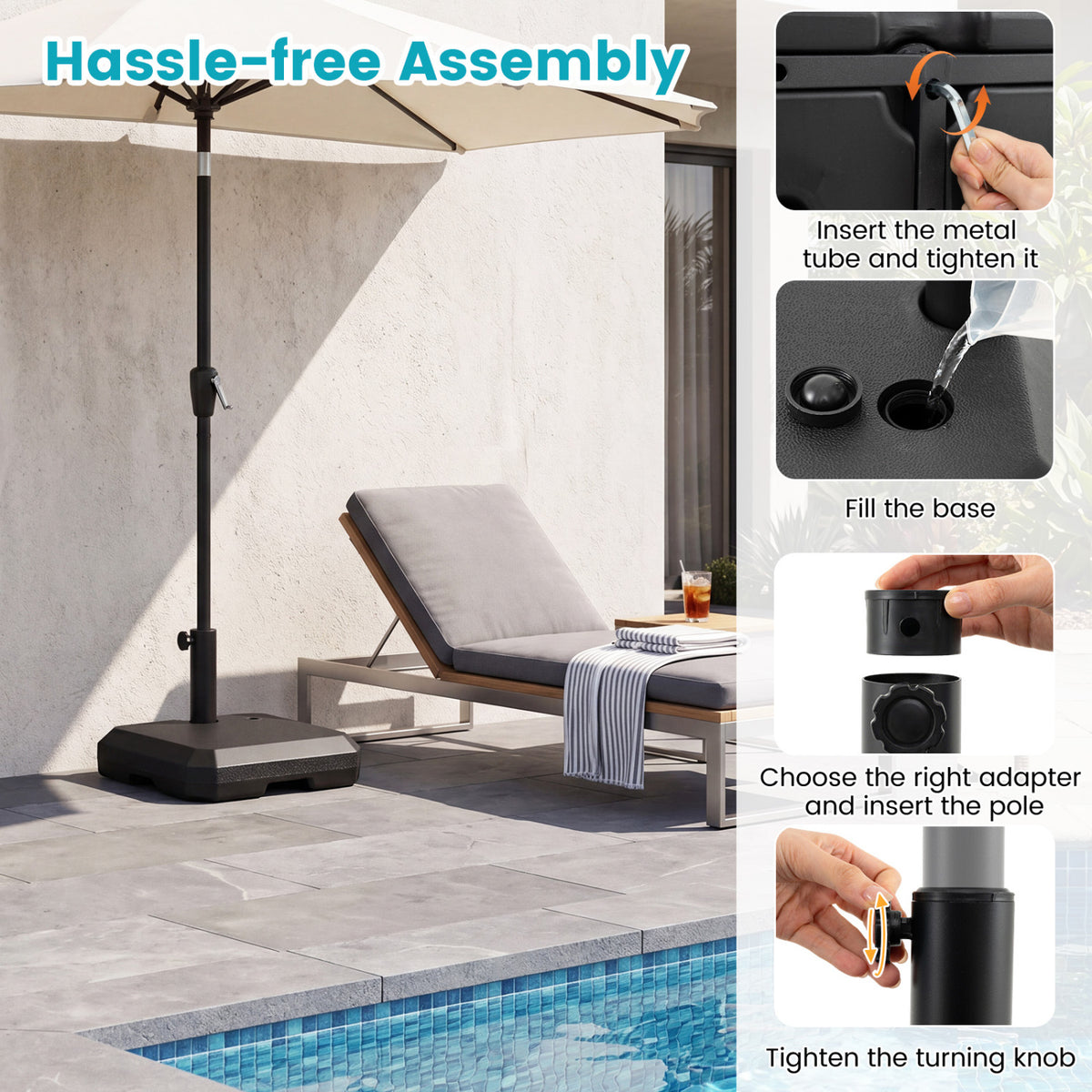 Umbrella Base for Half Patio Umbrellas 48.5 lbs Water & Sand Fillable