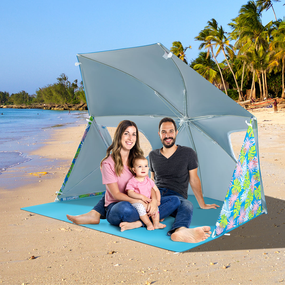 UPF50+ Beach Umbrella Tent with Carrying Bag - Blue