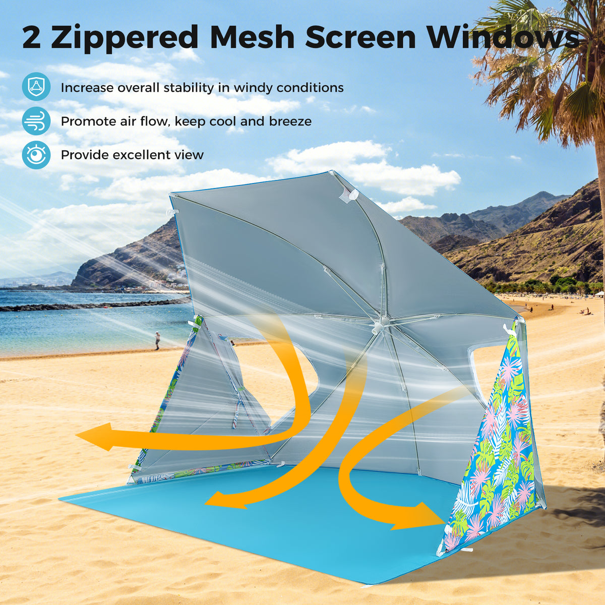 UPF50+ Beach Umbrella Tent with Carrying Bag - Blue