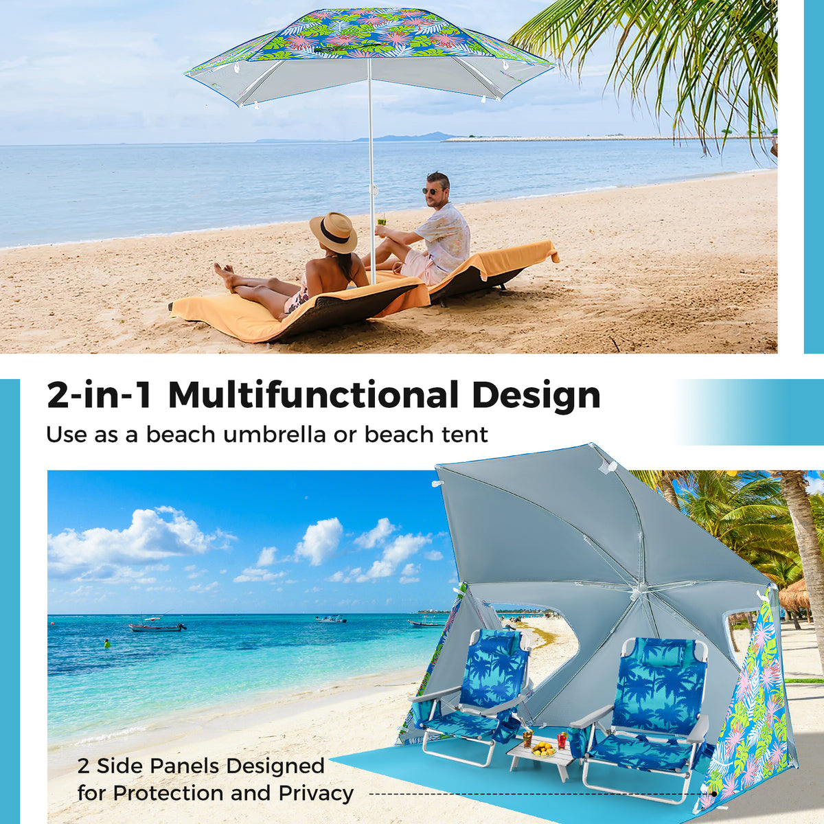 UPF50+ Beach Umbrella Tent with Carrying Bag - Blue