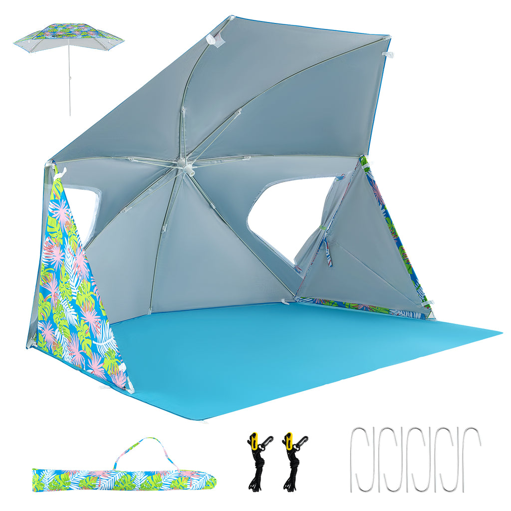 UPF50+ Beach Umbrella Tent with Carrying Bag - Blue