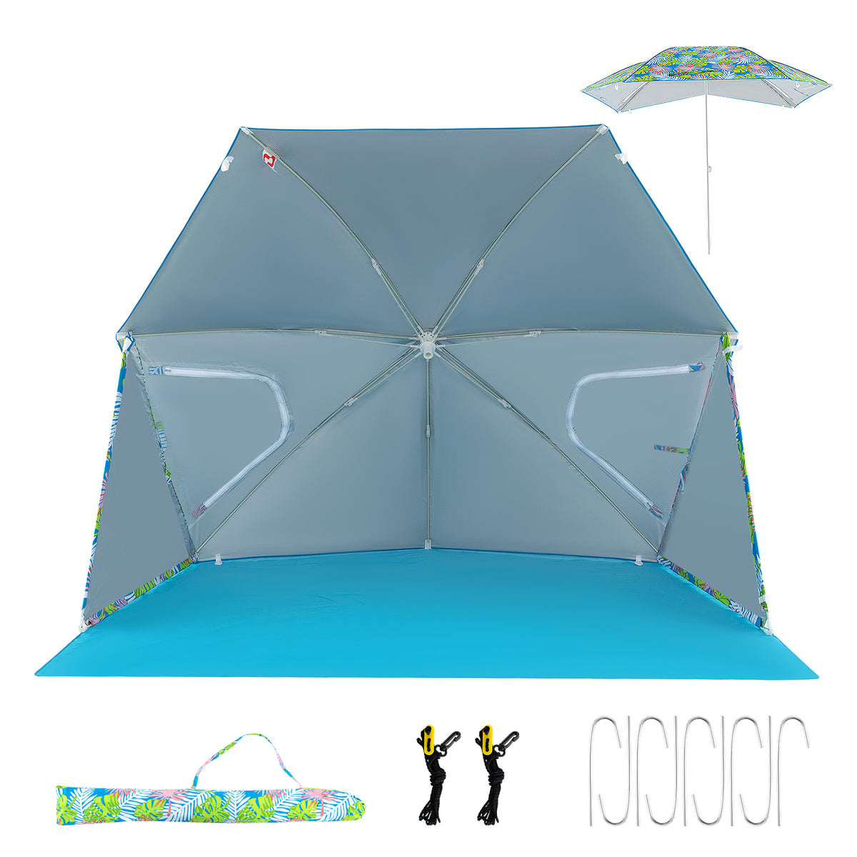 UPF50+ Beach Umbrella Tent with Carrying Bag - Blue
