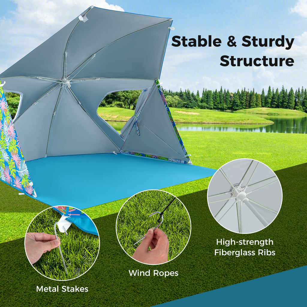 UPF50+ Beach Umbrella Tent with Carrying Bag - Blue