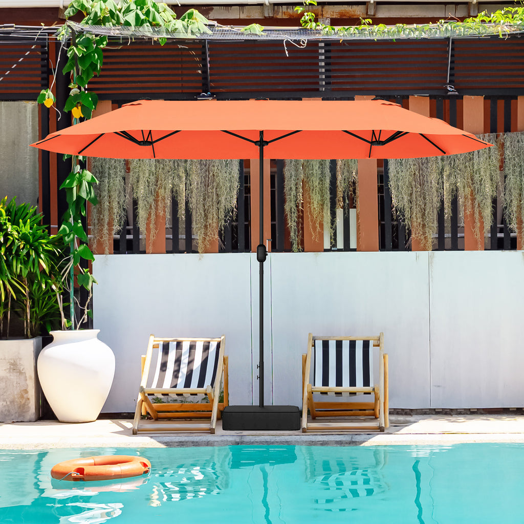 13 Feet Double-Sided Patio Twin Table Umbrella with Crank Handle