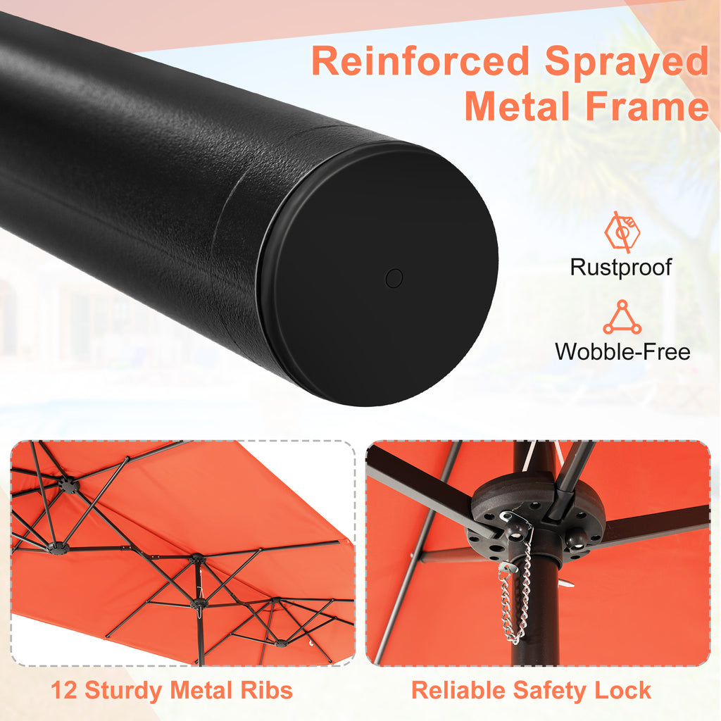 13 Feet Double-Sided Patio Twin Table Umbrella with Crank Handle