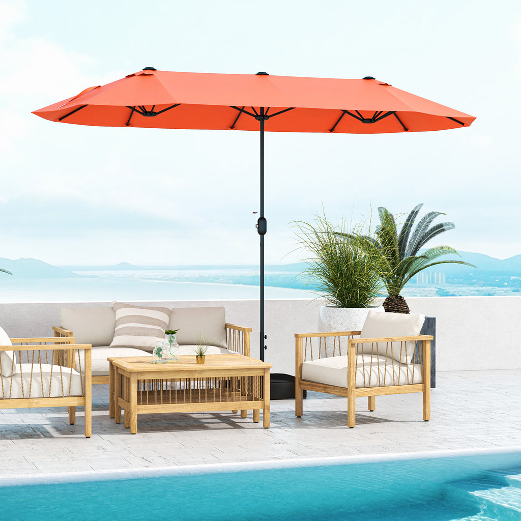 13 Feet Double-Sided Patio Twin Table Umbrella with Crank Handle