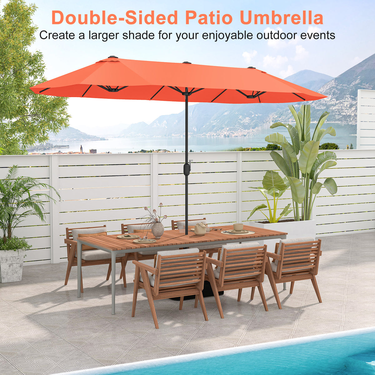 13 Feet Double-Sided Patio Twin Table Umbrella with Crank Handle