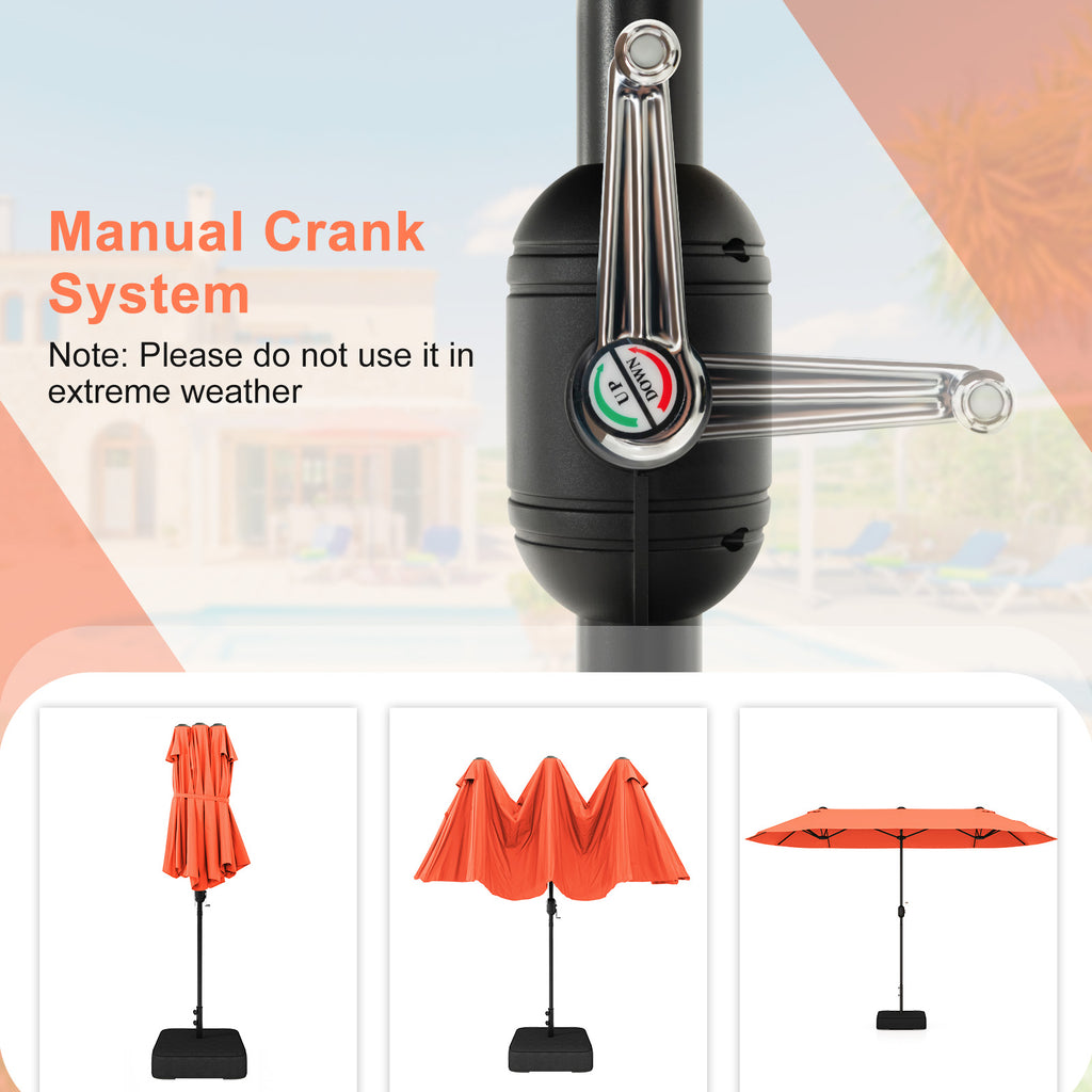 13 Feet Double-Sided Patio Twin Table Umbrella with Crank Handle
