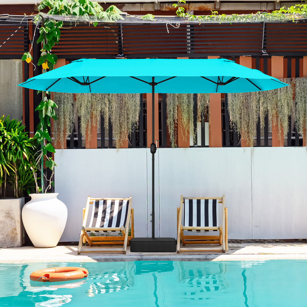 13 Feet Double-Sided Patio Umbrella with Crank Handle - Turquoise