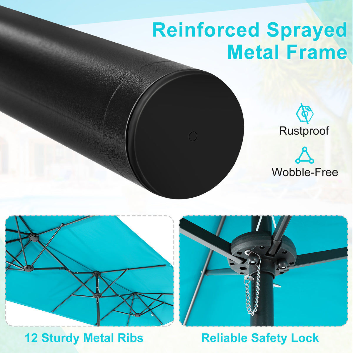 13 Feet Double-Sided Patio Umbrella with Crank Handle - Turquoise