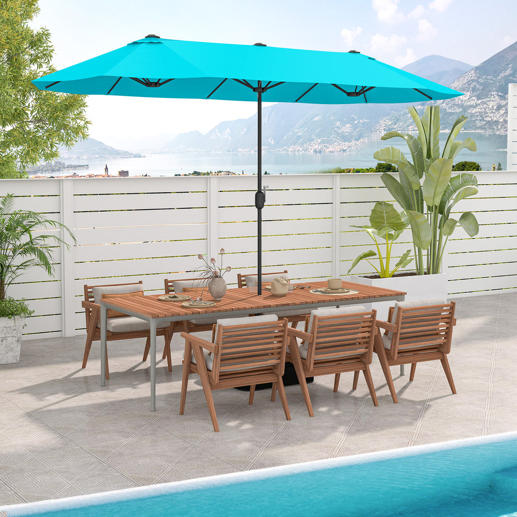 13 Feet Double-Sided Patio Umbrella with Crank Handle - Turquoise