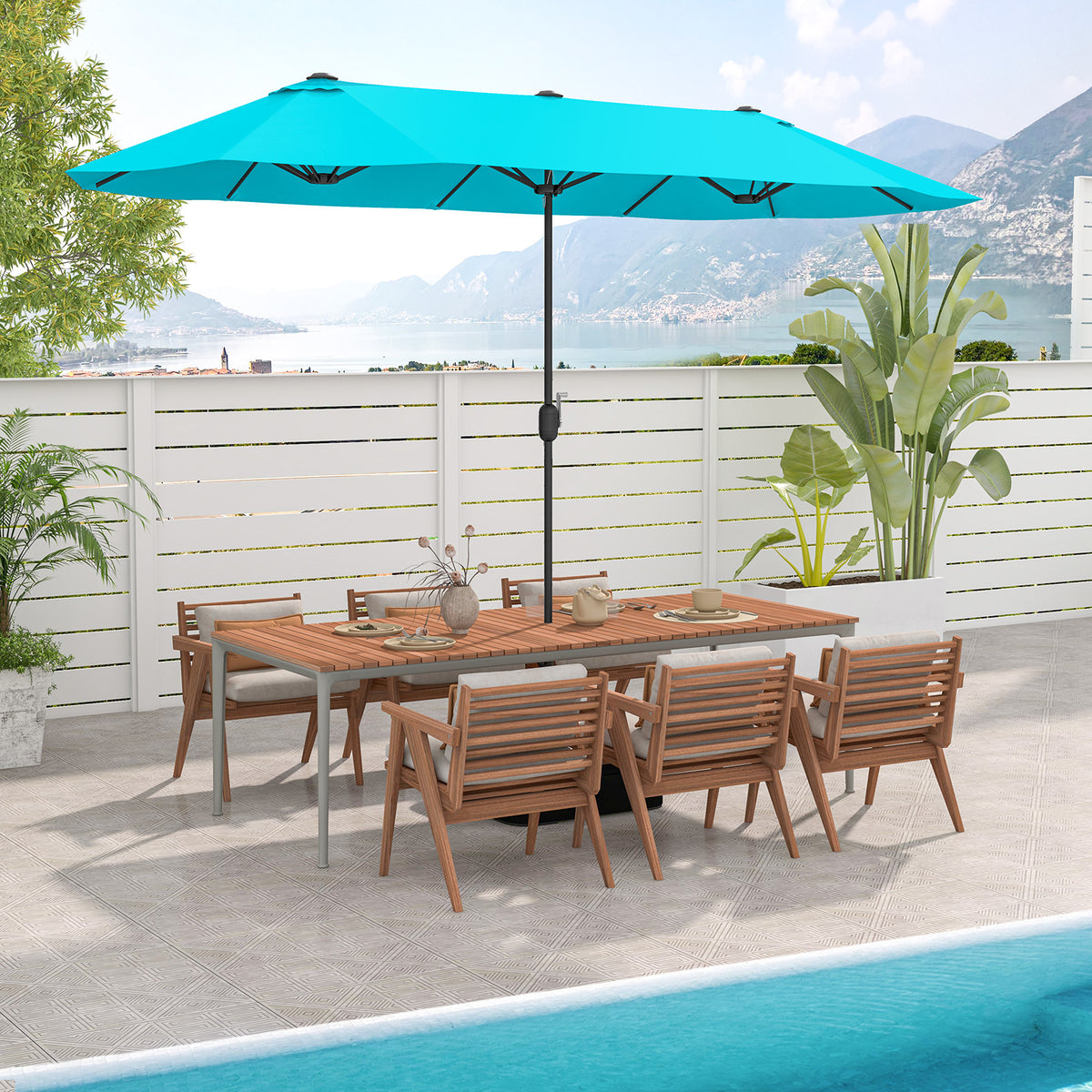 13 Feet Double-Sided Patio Umbrella with Crank Handle - Turquoise
