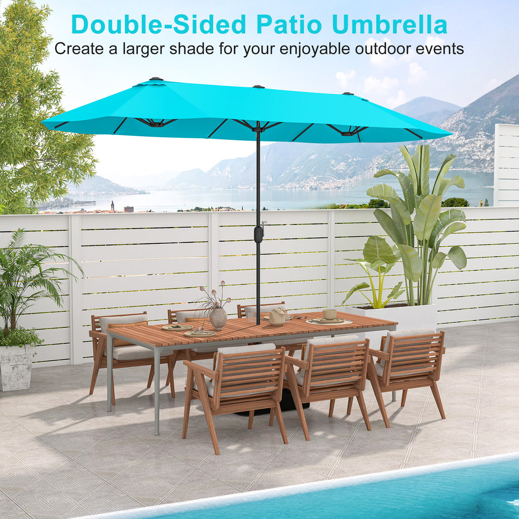 13 Feet Double-Sided Patio Umbrella with Crank Handle - Turquoise