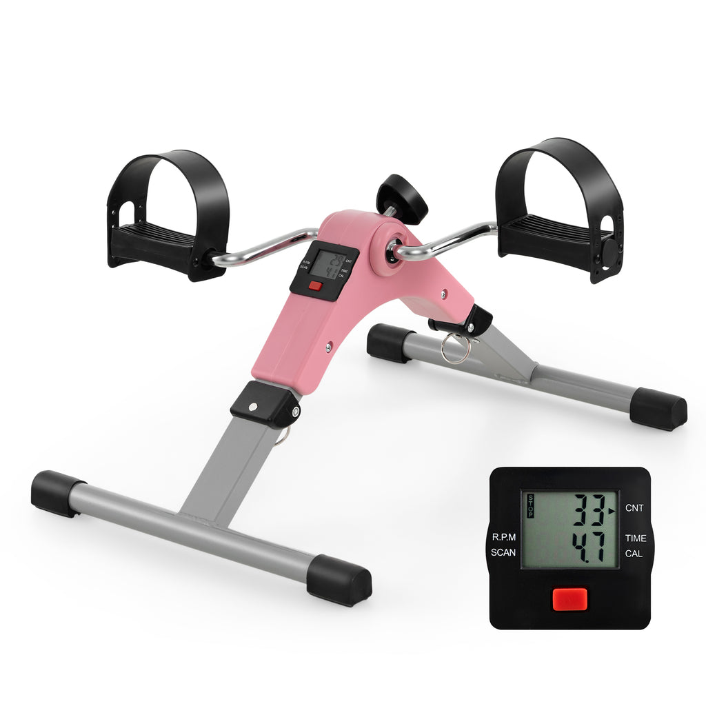 Pink Under Desk Exercise Bike Pedal Exerciser with LCD Display for Legs & Arms Workout
