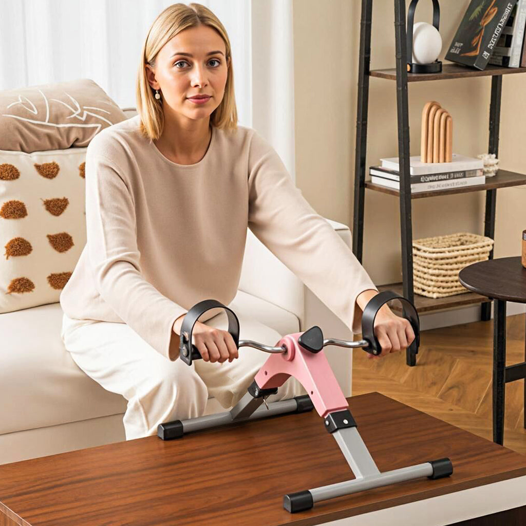Pink Under Desk Exercise Bike Pedal Exerciser with LCD Display for Legs & Arms Workout