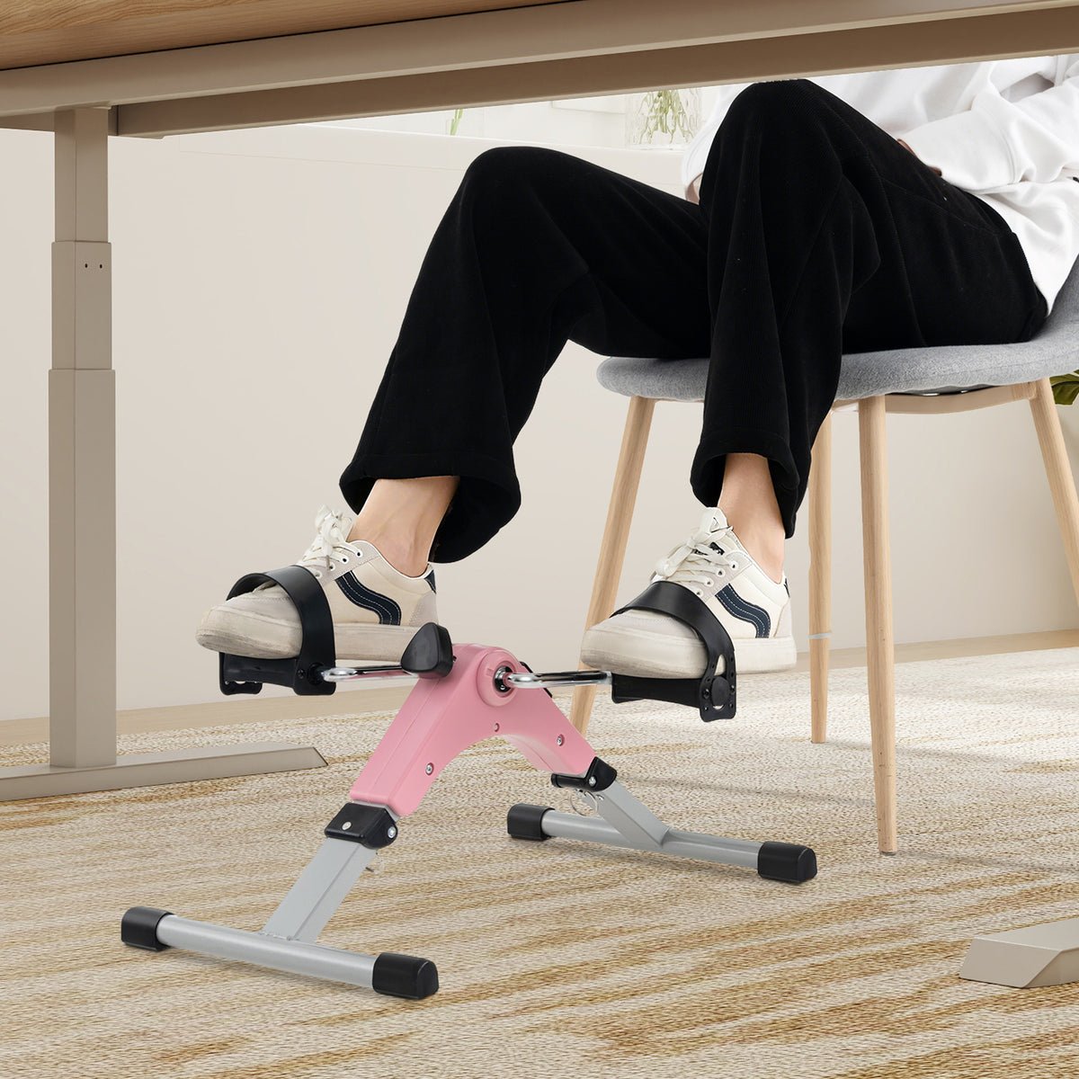 Pink Under Desk Exercise Bike Pedal Exerciser with LCD Display for Legs & Arms Workout