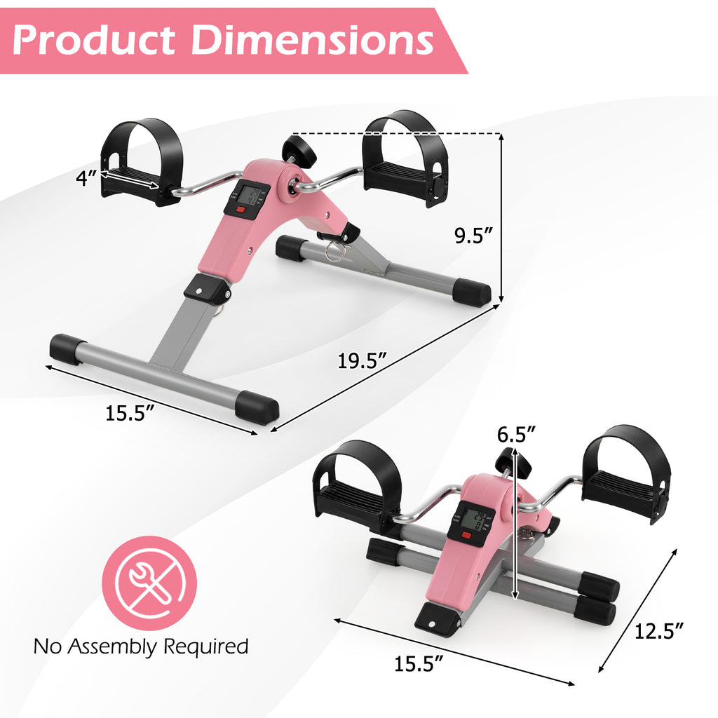 Pink Under Desk Exercise Bike Pedal Exerciser with LCD Display for Legs & Arms Workout