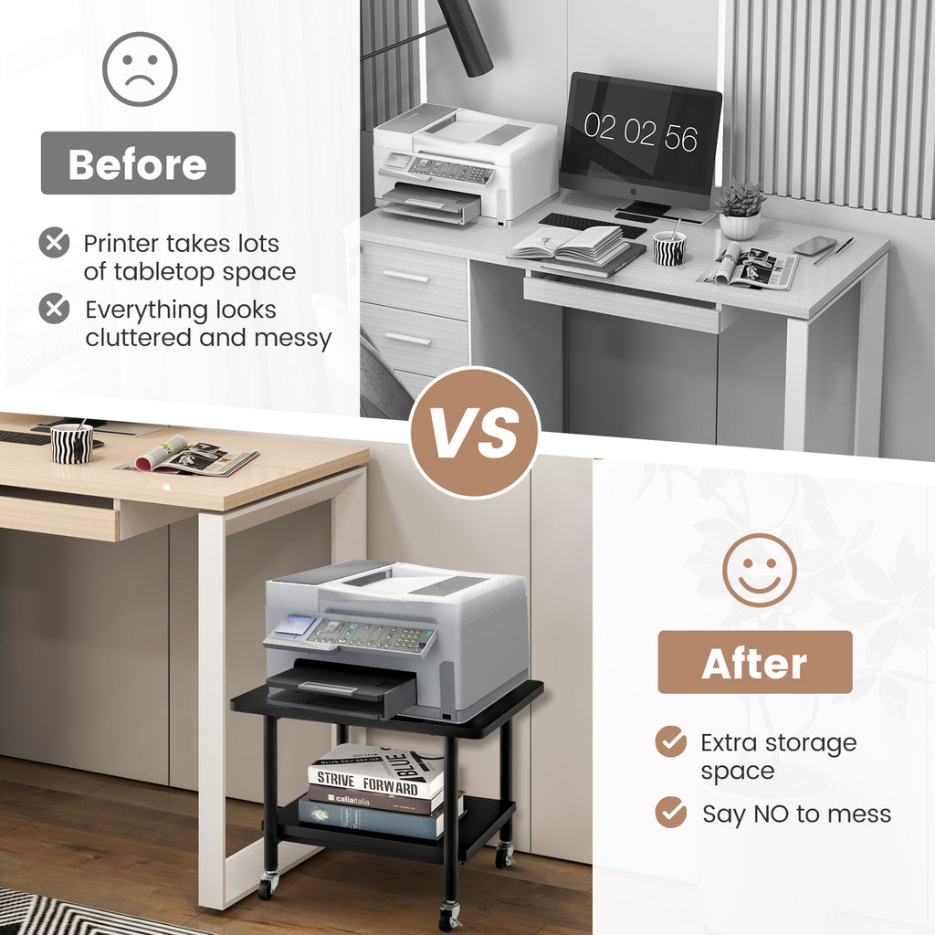 Under Desk Printer Stand with Storage Shelf and Lockable Wheels
