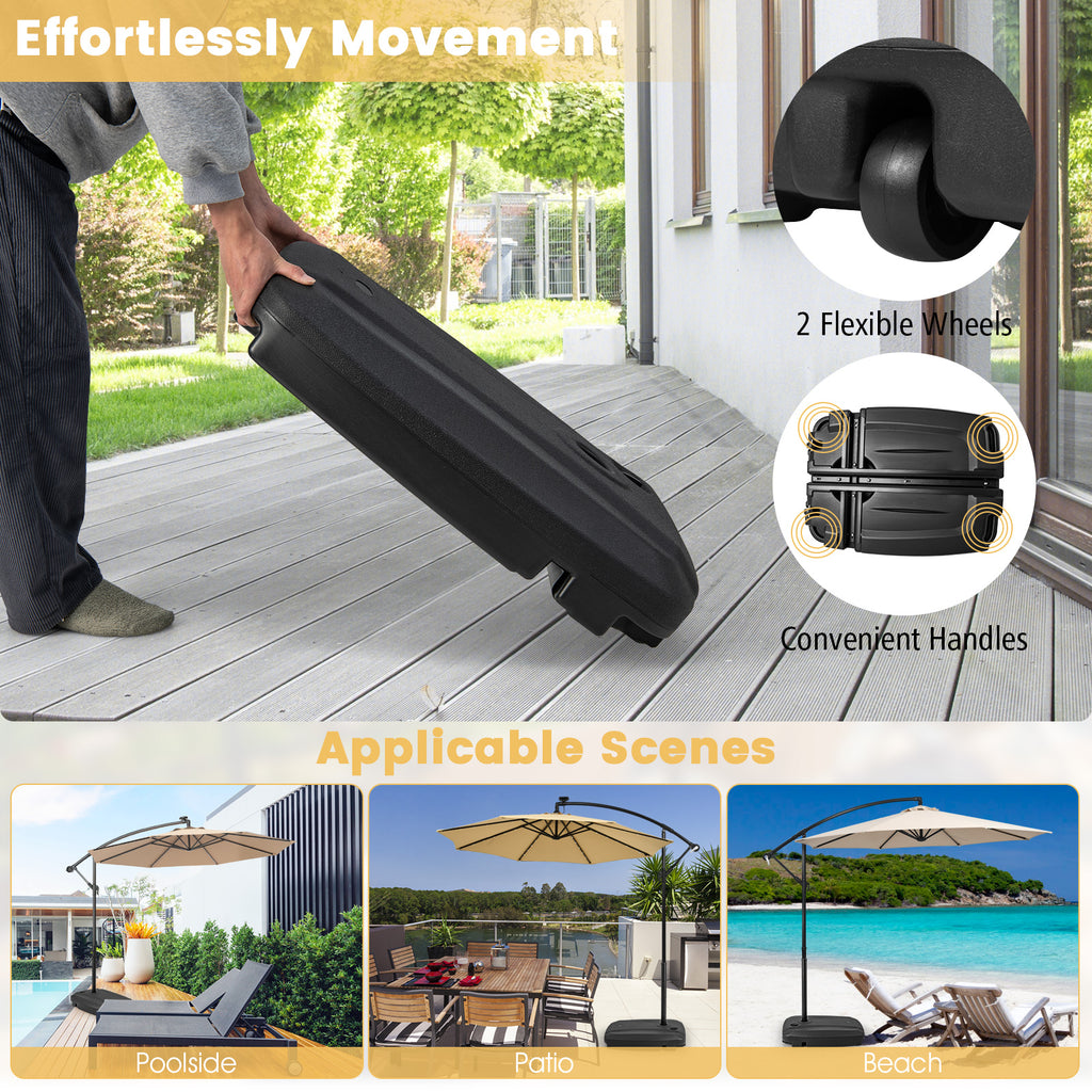 Fillable Offset Umbrella Base with Wheels – 198 lbs Black