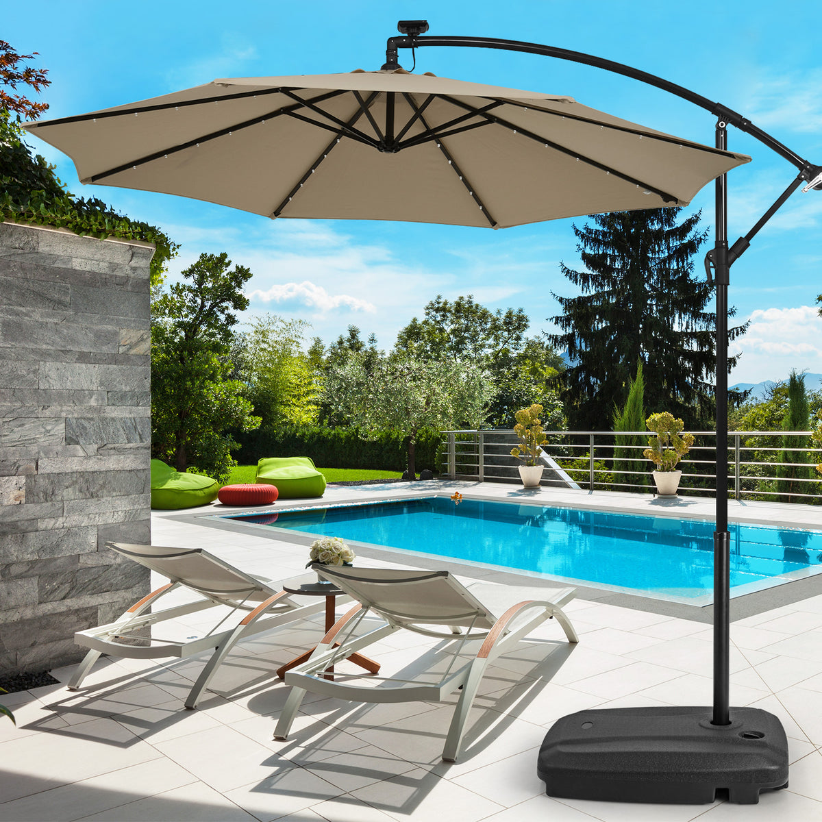 Fillable Offset Umbrella Base with Wheels – 198 lbs Black