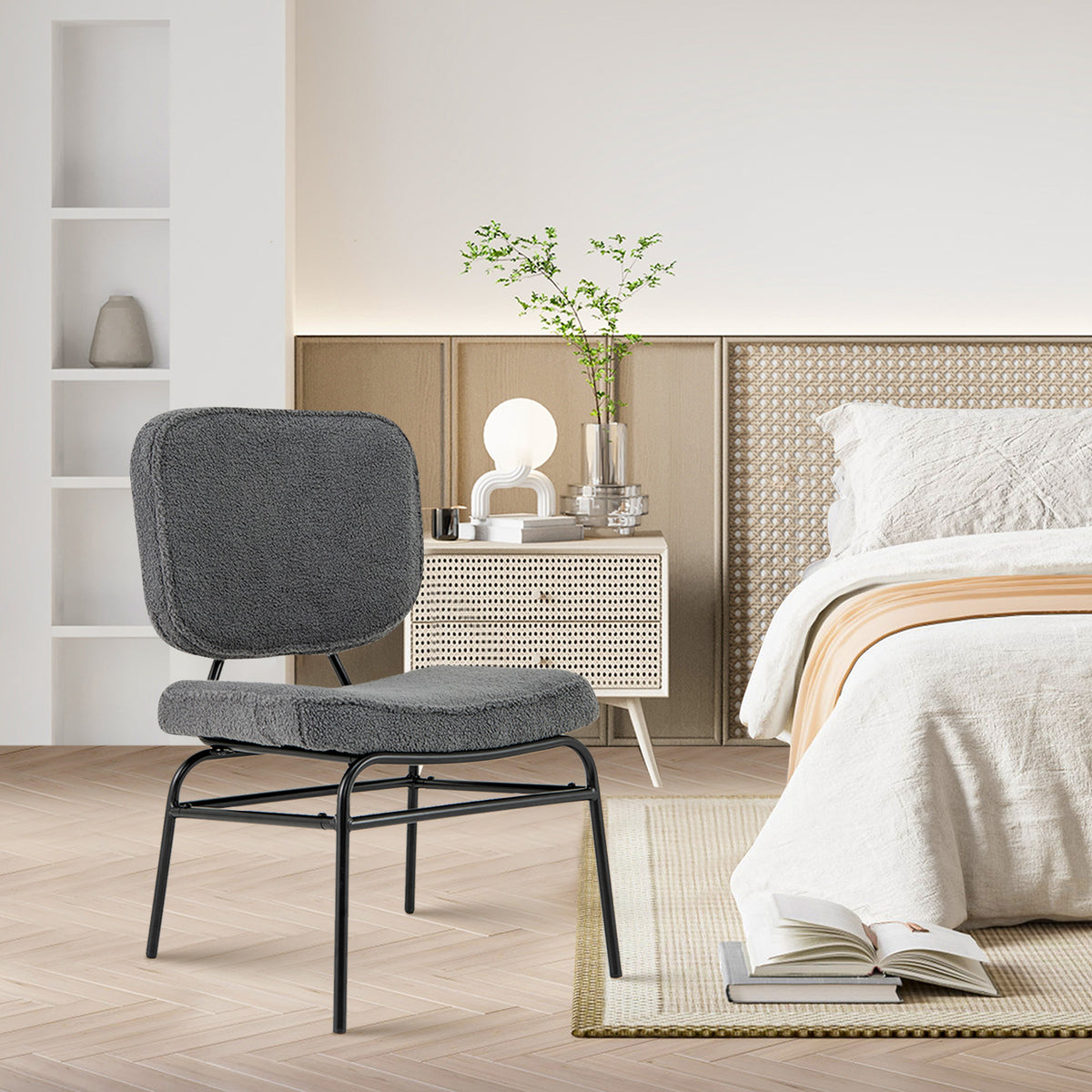 Sherpa Accent Chair with Padded Support - Gray