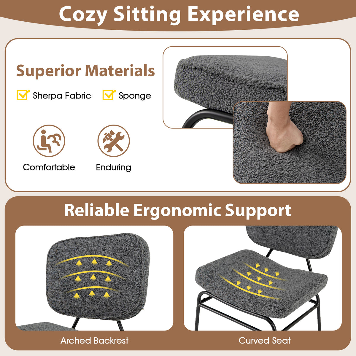 Sherpa Accent Chair with Padded Support - Gray