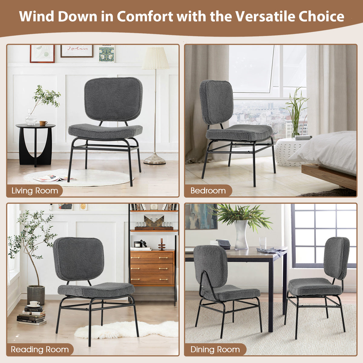 Sherpa Accent Chair with Padded Support - Gray