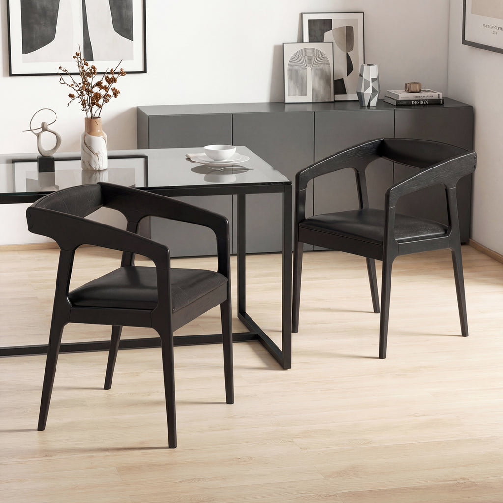 Upholstered Armchair Set of 2 - Brown + Black