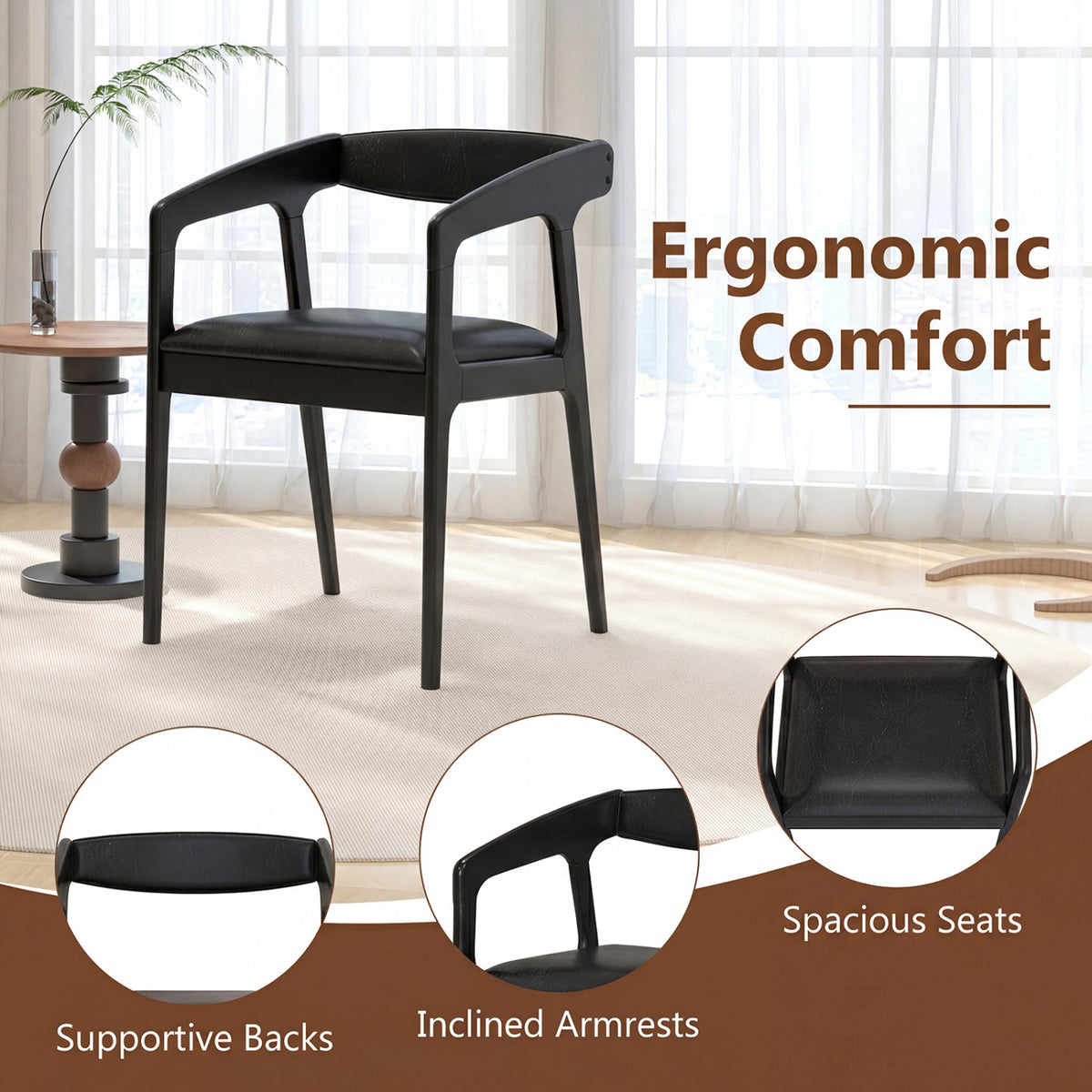 Upholstered Armchair Set of 2 - Brown + Black