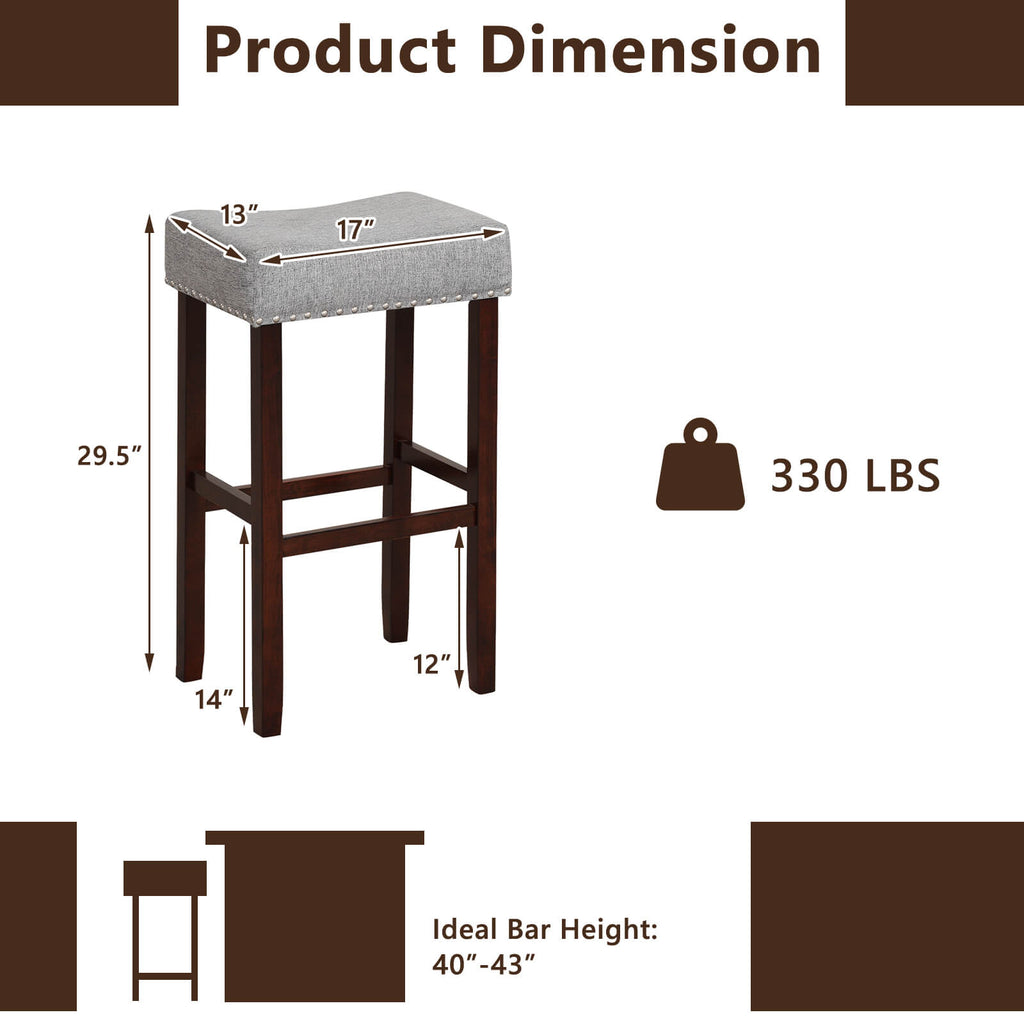 29 Inch Upholstered Bar Stool Set of 2 - Gray