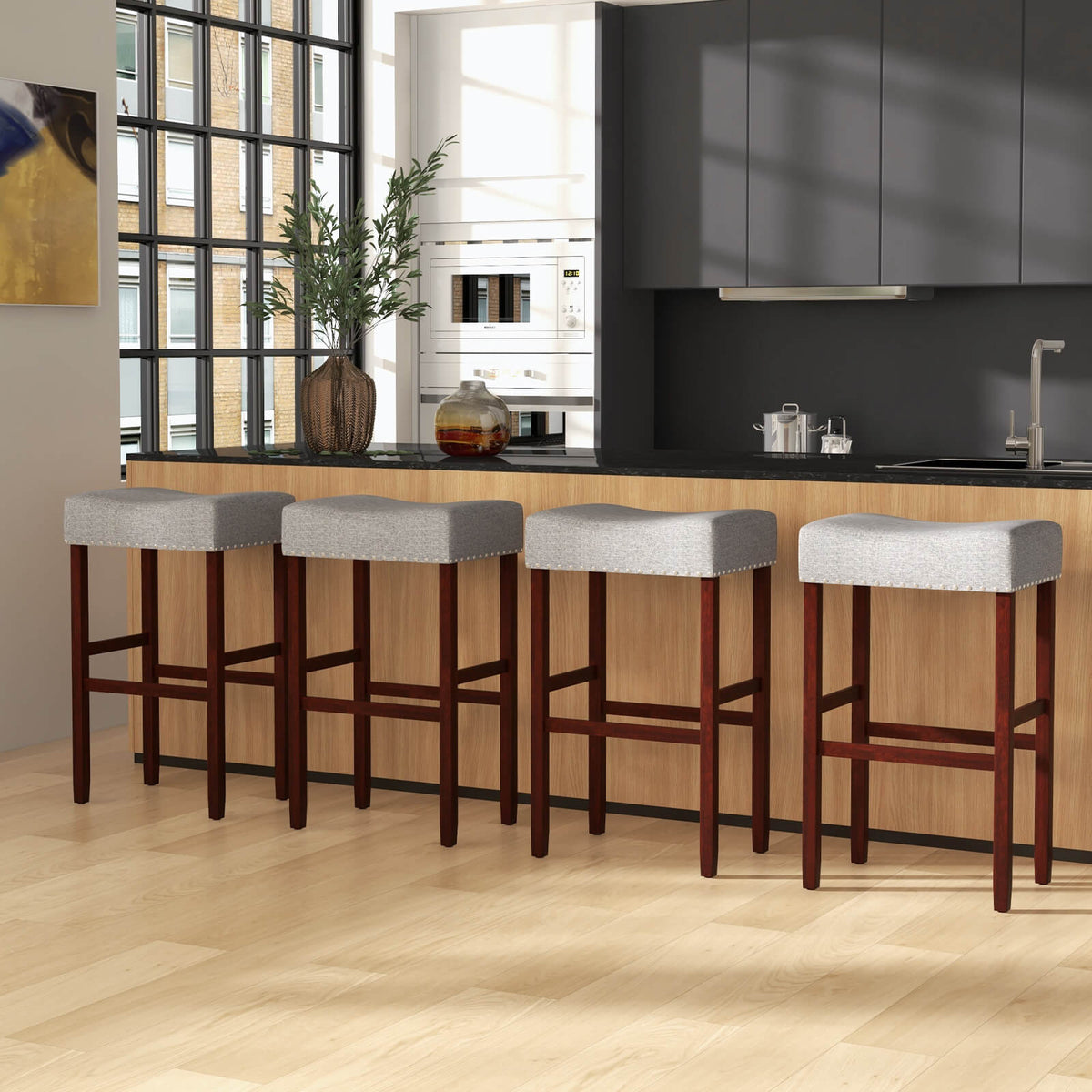 29 Inch Upholstered Bar Stool Set of 2 - Gray