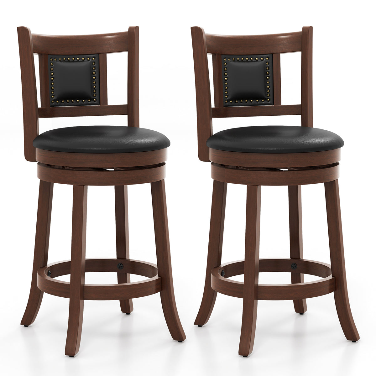 24 Inch Counter Height Swivel Bar Stool Set - X-shaped Open Back