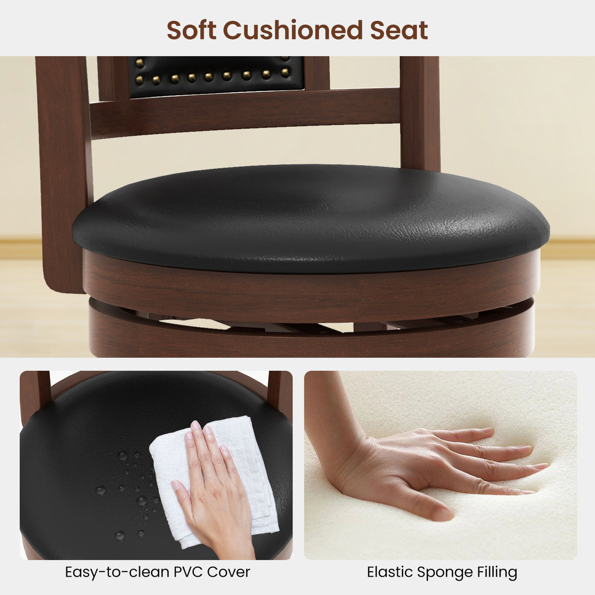 25.5 Inch Upholstered Bar Stool Set of 2 – Curved Backrest