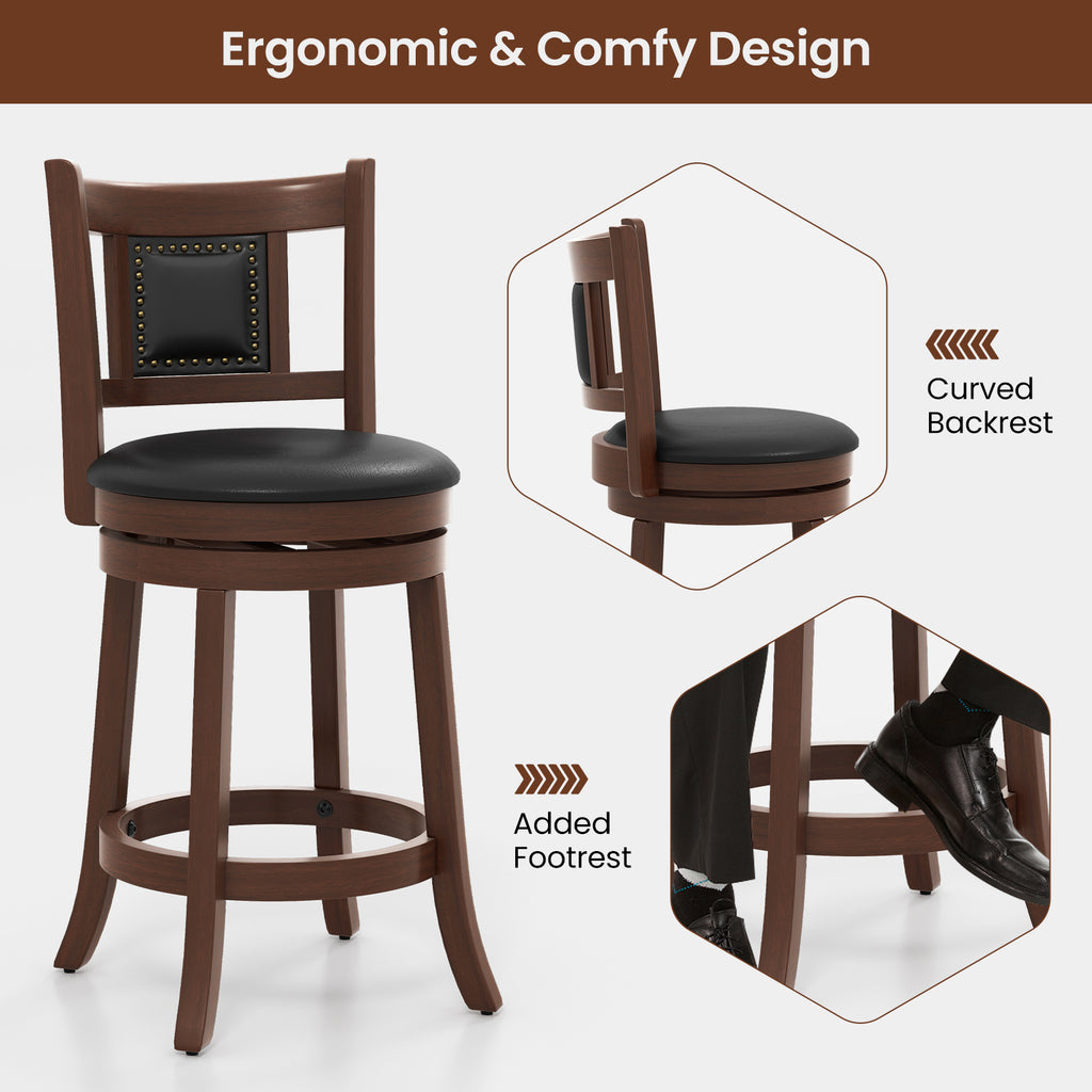 25.5 Inch Upholstered Bar Stool Set of 2 – Curved Backrest