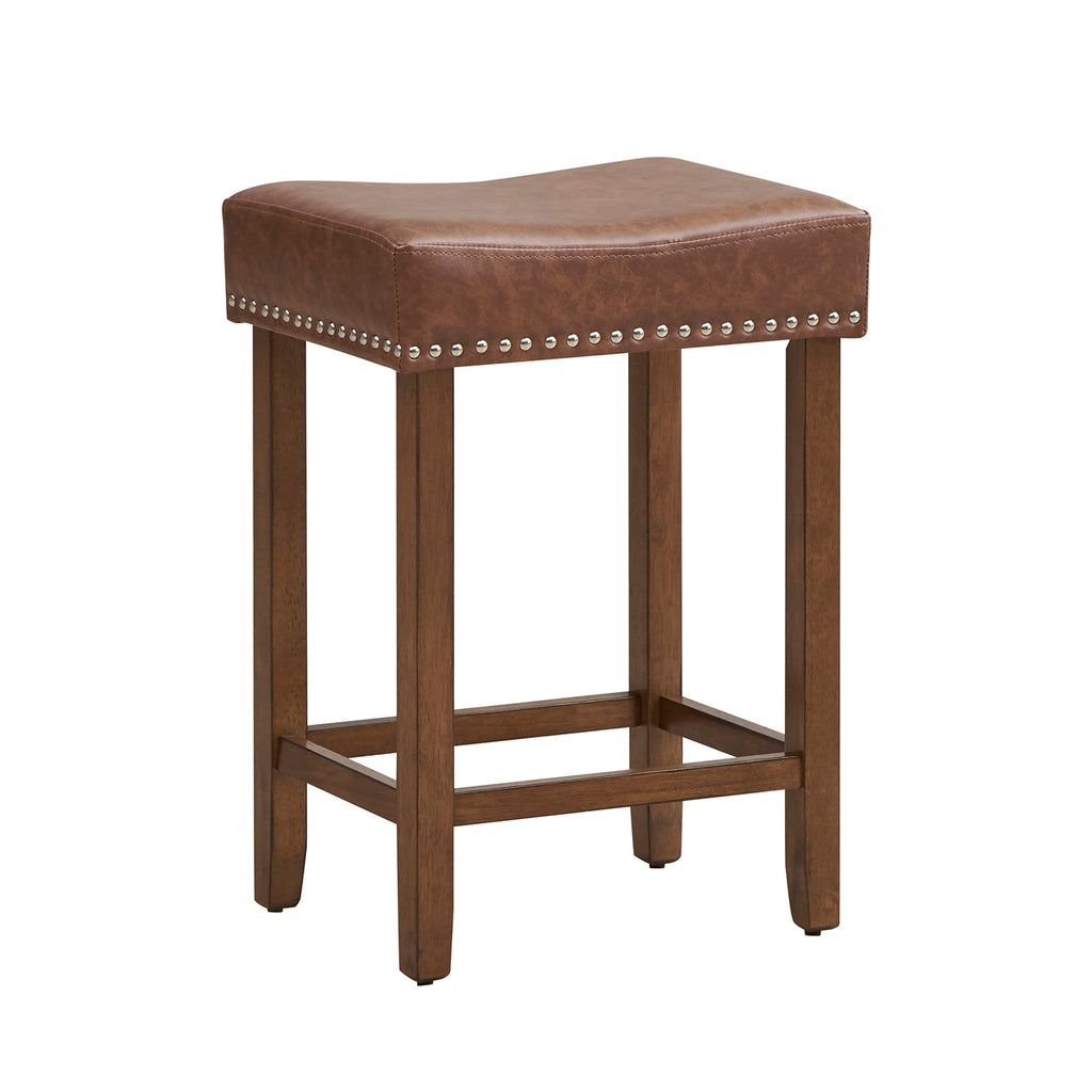 24 Inch PU Leather Bar Stools Set of 2 - Brown