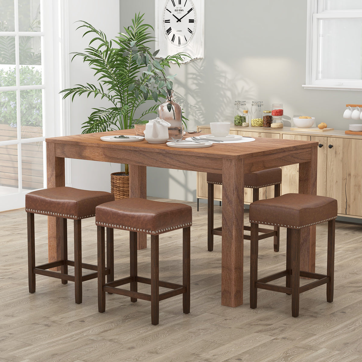 24 Inch PU Leather Bar Stools Set of 2 - Brown