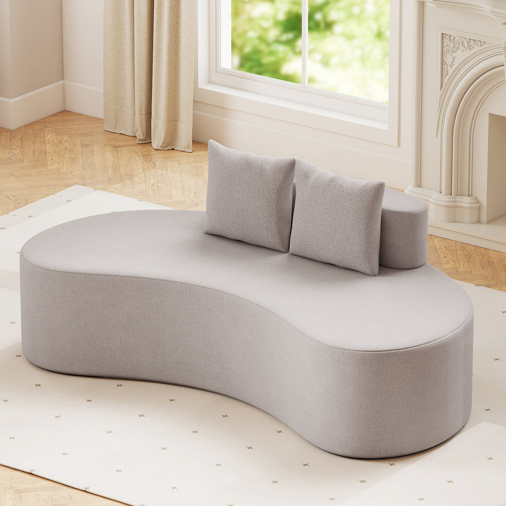 Upholstered Curved Sofa, Gray - Seats 3 with 2 Pillows