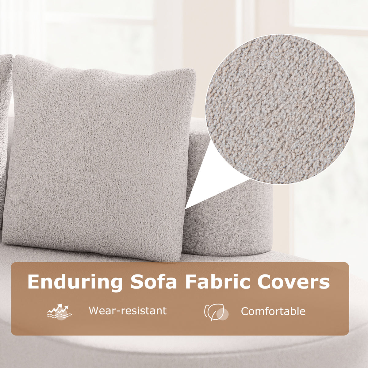 Upholstered Curved Sofa, Gray - Seats 3 with 2 Pillows