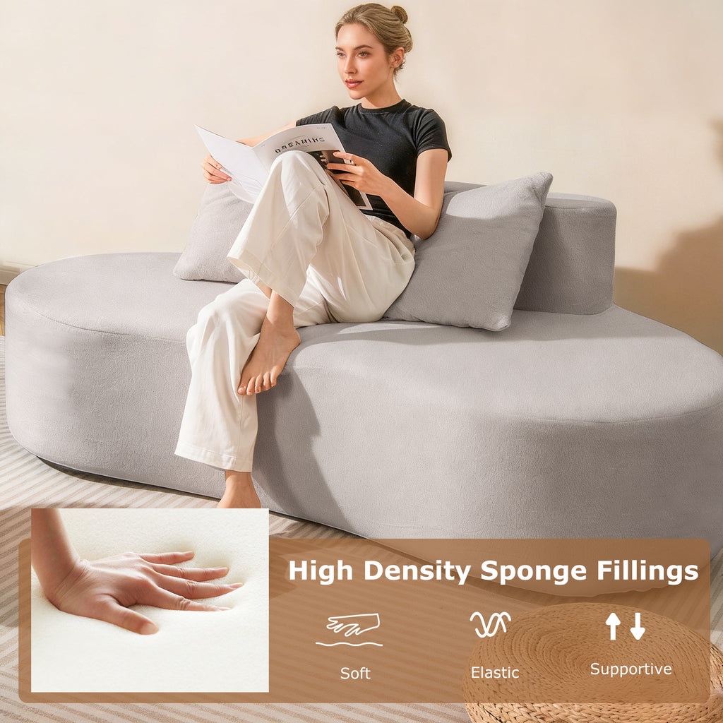 Upholstered Curved Sofa, Gray - Seats 3 with 2 Pillows